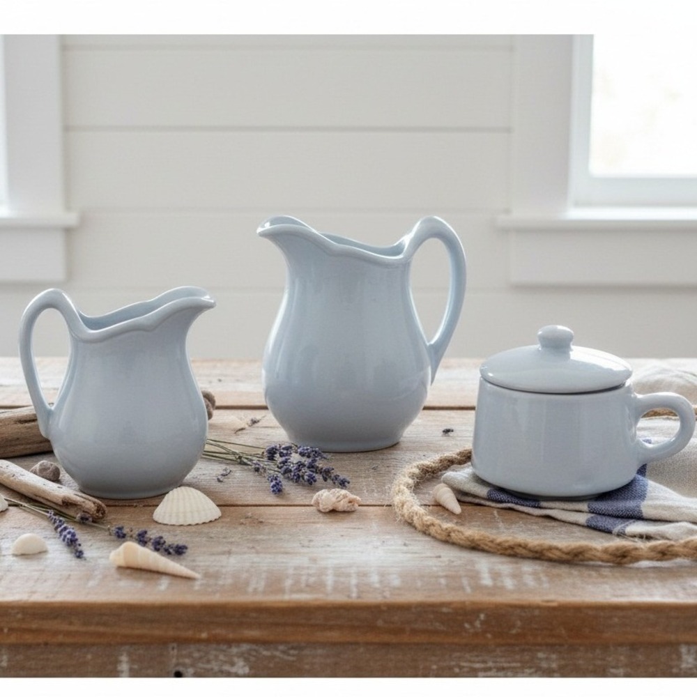 Buffalo China Blue Lune Milk Pitcher Creamer & Sugar Bowl Restaurant Ware